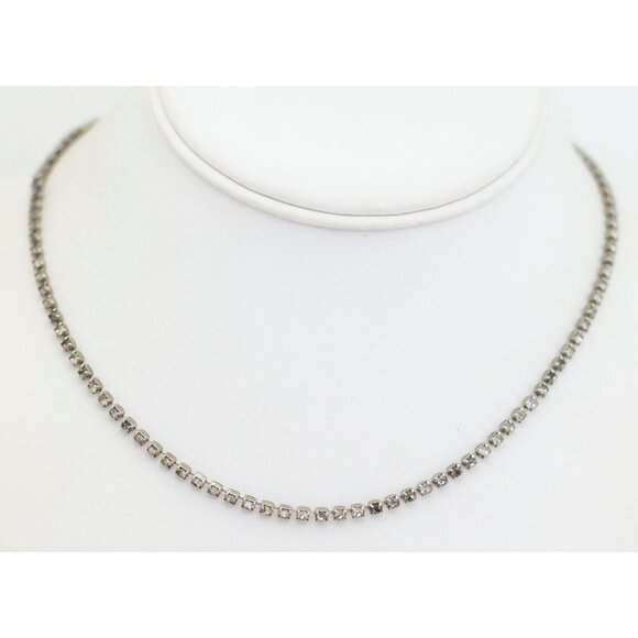 15 1/2 inch, Vintage Beautiful Rhinestones Silver Tone Choker Necklace - G1 - Picture 2 of 3